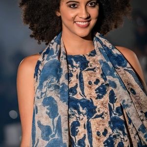 Aline Dress "Abstract Blue/Gold "  matching scarf